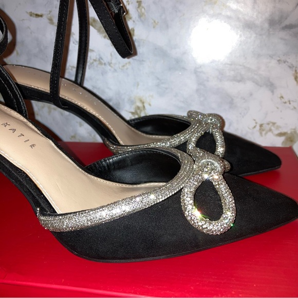 Kelly & Katie Black Blaken Pump Heels Silver Bows Cocktail Party Formal Shoes 7 - Picture 6 of 17